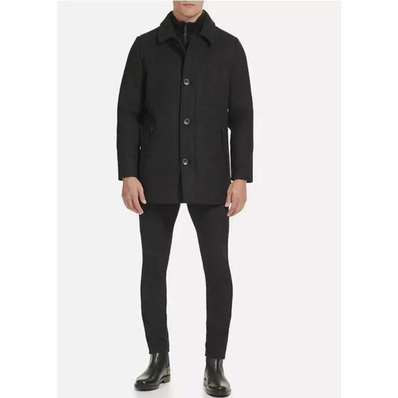 NWT Kenneth Cole Men’s Wool Blend Car Coat Black Zip Insert Button Jacket Large - Picture 1 of 13